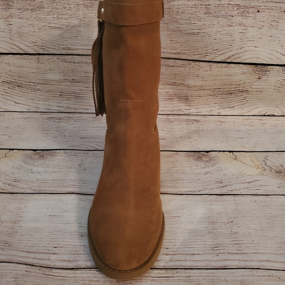 Michael Kors Rhea Dark Carmel Suede Mid Calf Fring - Picture 4 of 14